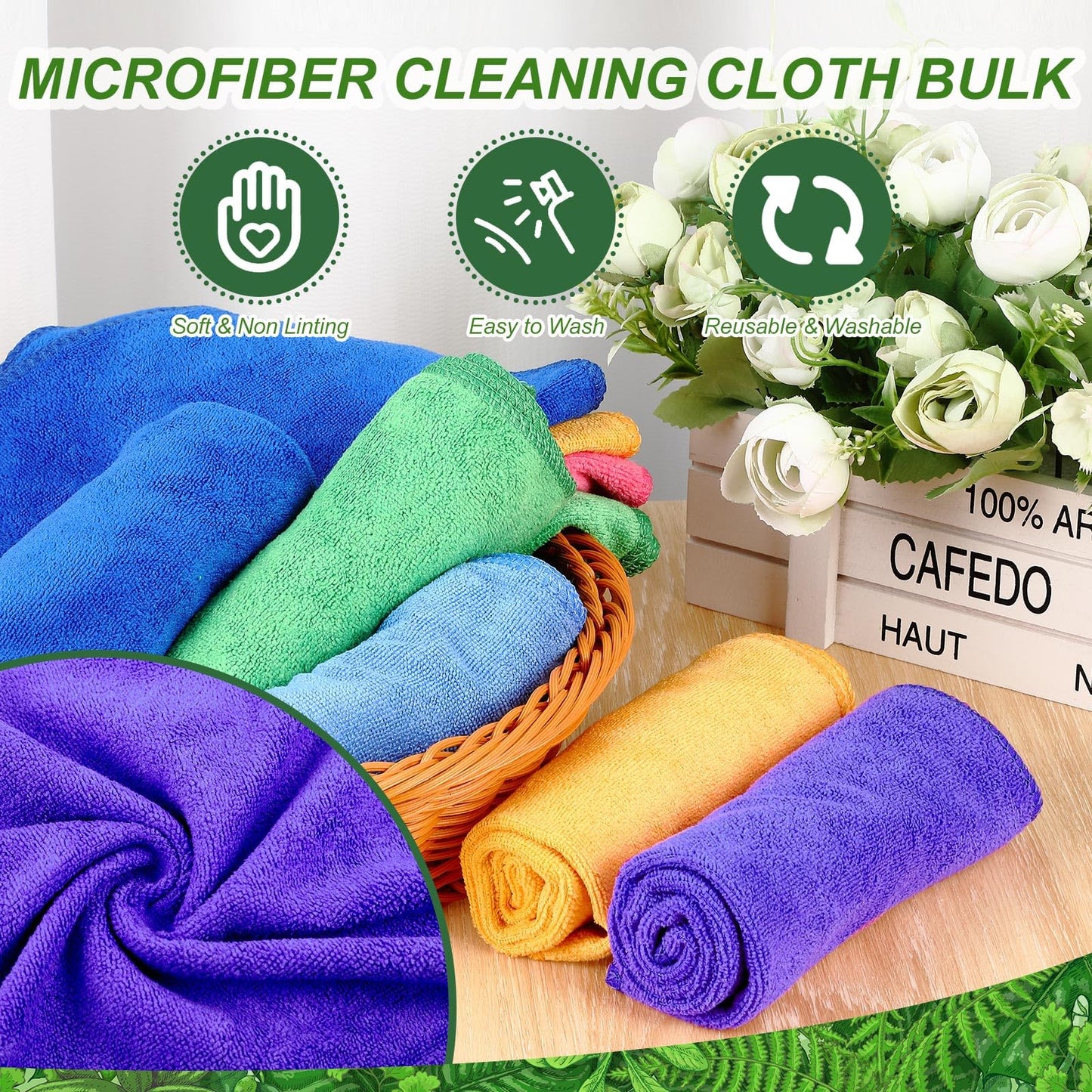 Preboun 300 Pack 12 x 16 Inch Microfiber Cleaning Cloth Bulk Multipurpose Reusable Washable Cleaning Rags Absorbent Towels for House, Kitchen, Car, Office, Window(Multicolor)