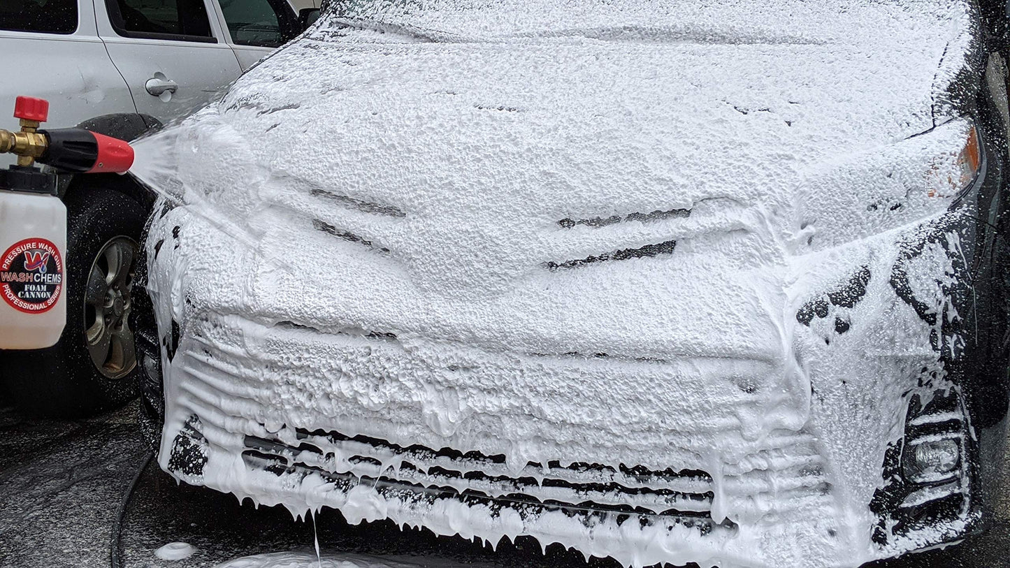 Wash Chems PRO-100 Touchless Car Wash Detergent Soap with Foam Cannon Combo (1 Gallon, 128 oz.) No Brushing - Heavy-Duty Commercial Grade Professional Auto Cleaner - Great for Trucks & Tractors