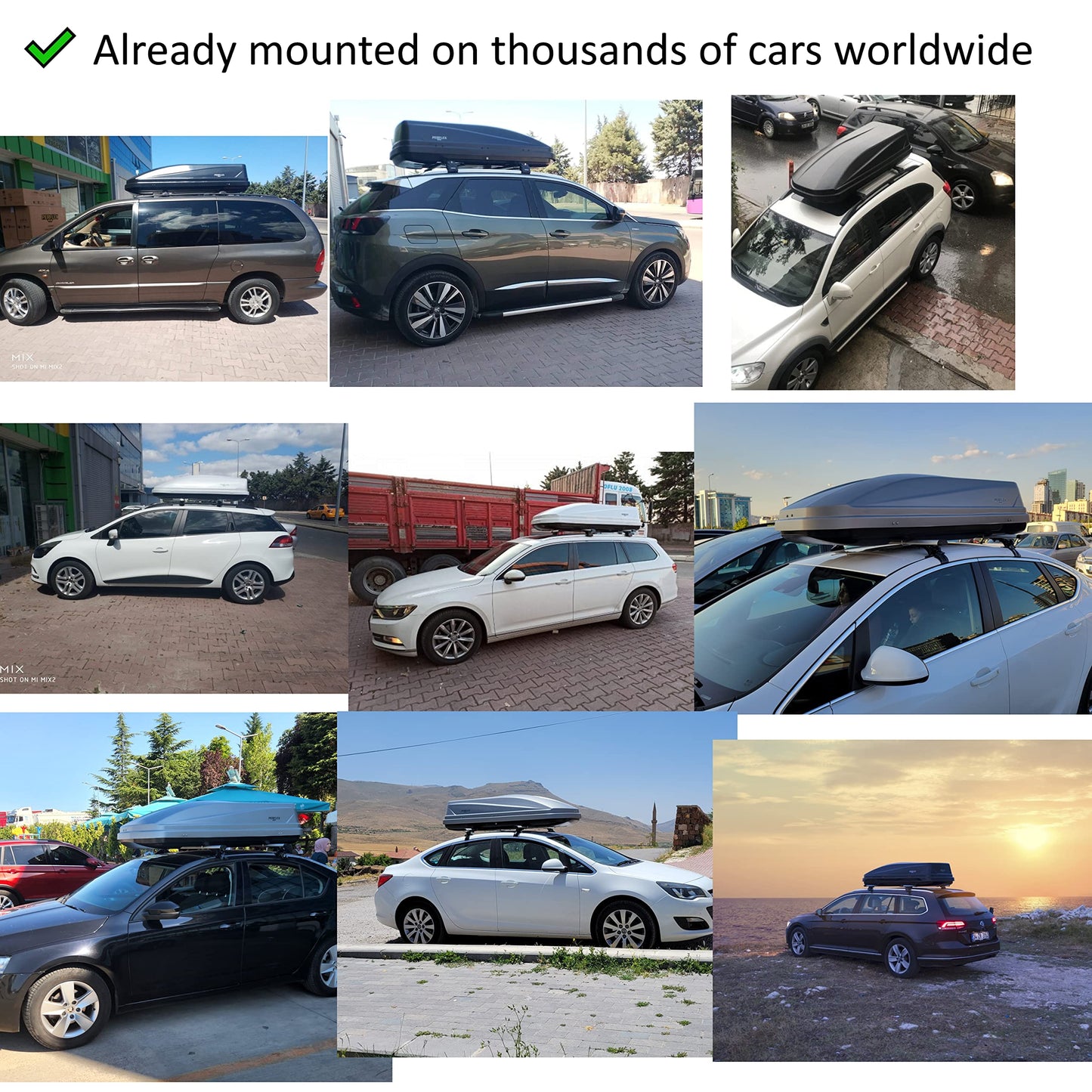 Perflex Exclusive Rooftop Cargo Box Carrier Large 17.7 Cubic Feet Car Top Mount Travel Luggage Storage, Dual Side Opening, 130 Lbs Weight Capacity, Extra Keys, Straps (White)