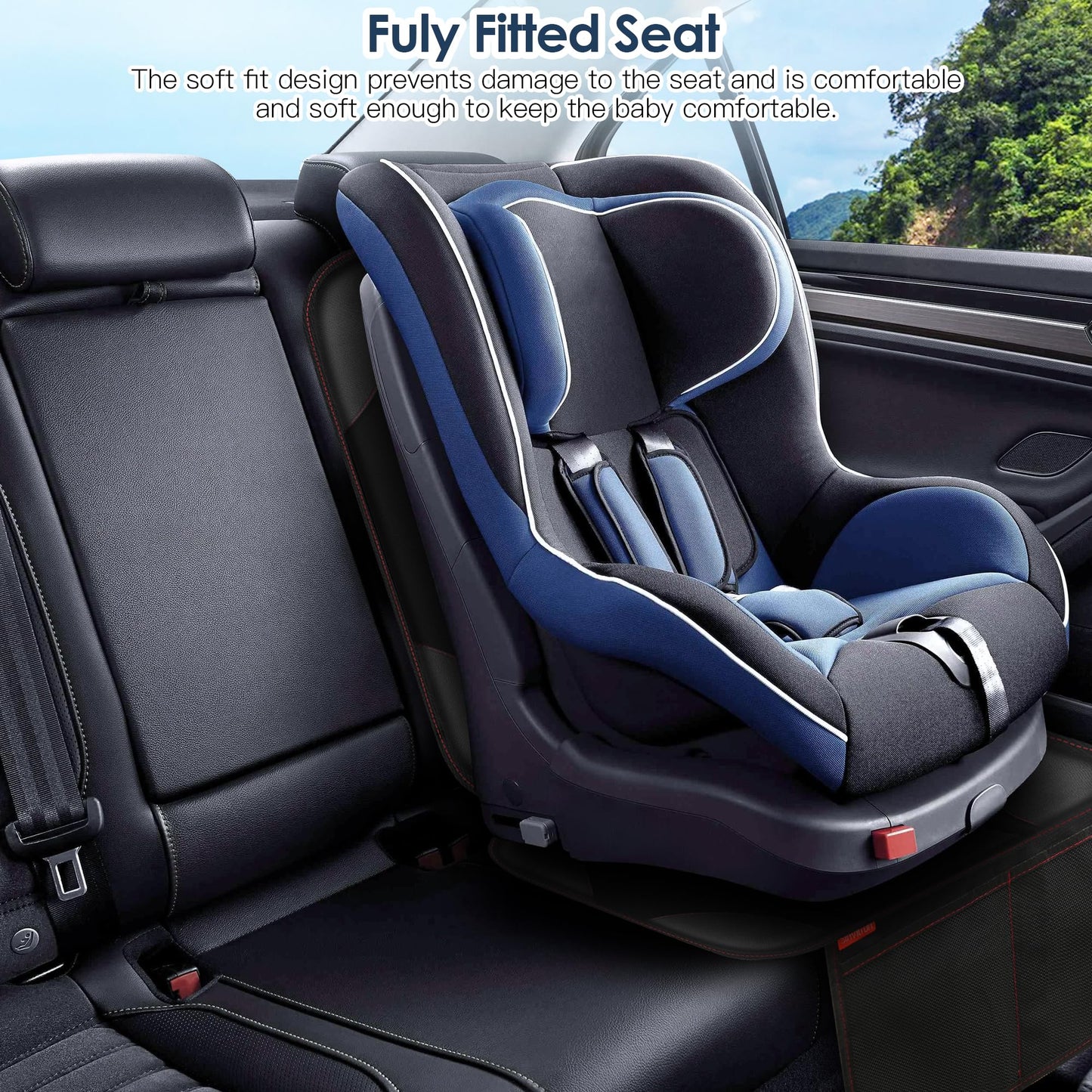 Sinvitron Car Seat Protector for Child Car Seat - Waterproof Non-Slip Leather Mat with 2 Mesh Pockets, Universal Seat Cover for Baby, Pets & Vehicles(2-Pack,Black)