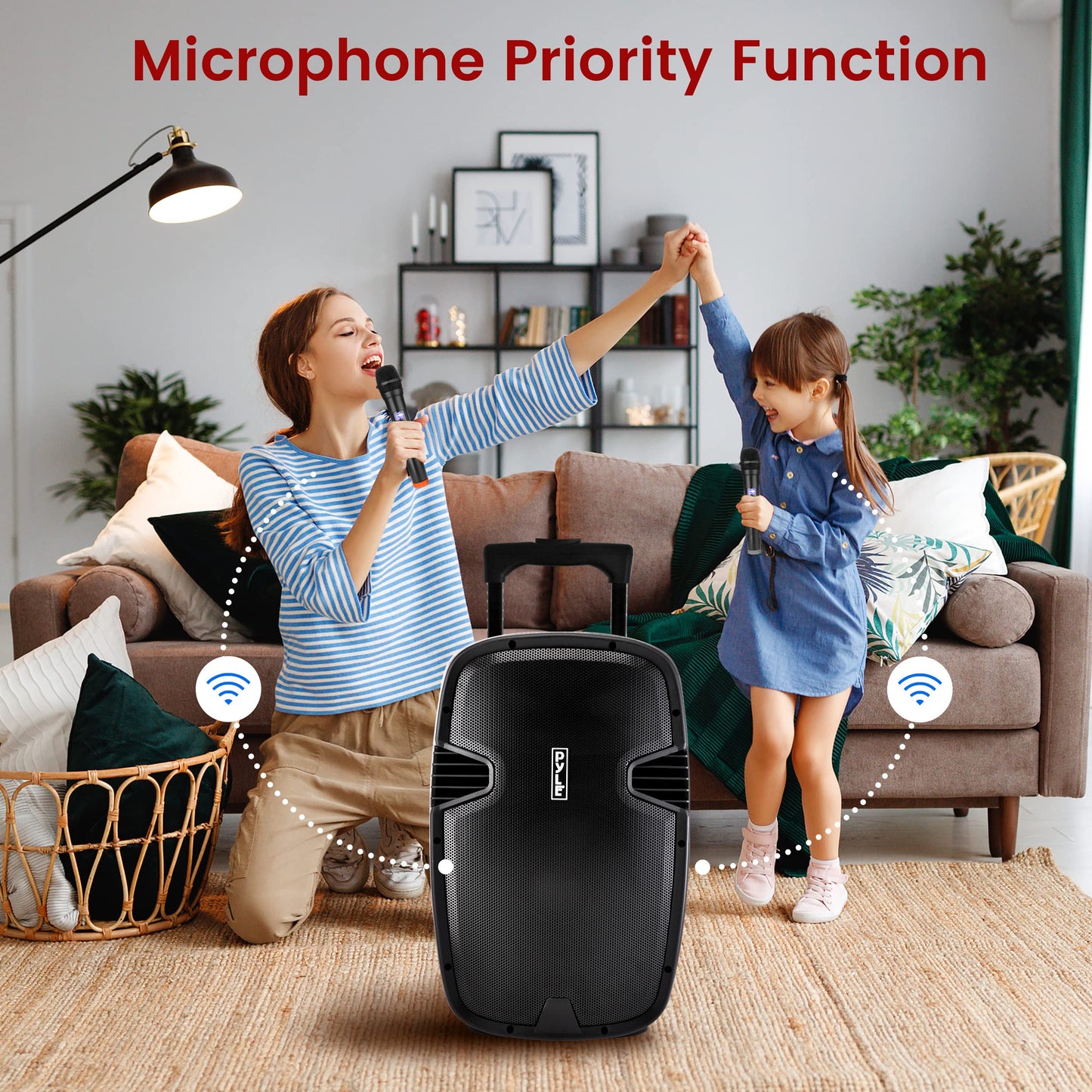 Pyle 1600 Watt, 15" Bluetooth PA Speaker-Indoor/Outdoor Portable Sound System with (2) UHF Wireless Microphones Rechargeable Battery, Audio Recording, USB/SD Readers, FM Radio (PPHP1535WMU),Black