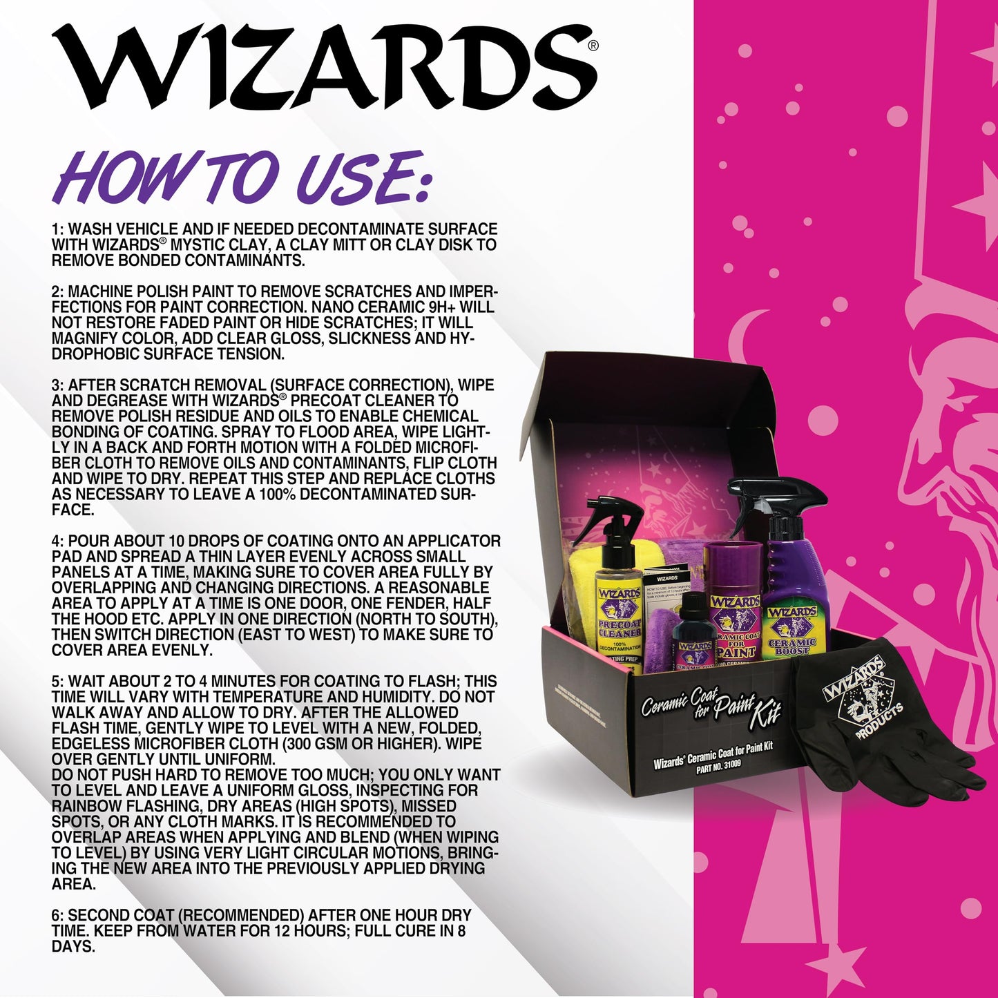 Wizards Ceramic Coat for Paint Kit - 9 Piece Ceramic Coating for Detailing Supplies - Provides High Gloss, Luster, Shine and Protection for Vehicles - Versatile Car Scratch Remover for Auto Detailing