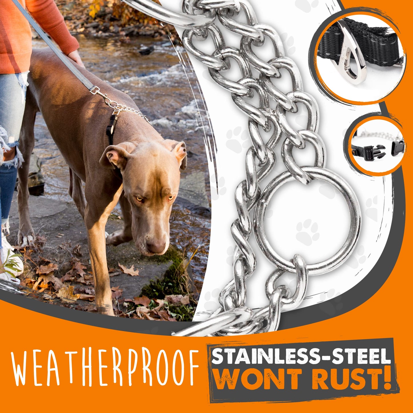 Mighty Paw Martingale Dog Collar 2.0 | Trainer Approved Limited Slip Collar with Stainless Steel Chain & Heavy Duty Buckle - Modified Cinch Collar for Gentle & Effective Pet Training - Large, Black