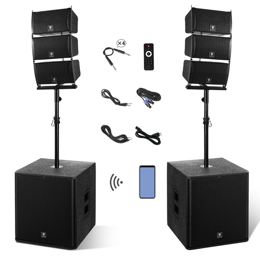 PRORECK Club 8000 18-inch 8000W P.M.P.O Stereo DJ/Powered PA Speaker System Combo Set 6 Line Array Speakers and Two 18 inch Subwoofers with Bluetooth/USB Drive Read/SD Card/Remote Control