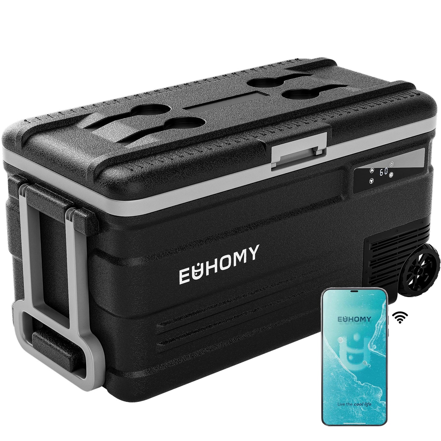 EUHOMY 12 Volt Refrigerator, 80QT(75L) 12V Fridge, Electric Cooler APP Control, Car Fridge 12/24V DC 100-240V AC, Car Refrigerator 0℉~68℉, 12 Volt Cooler for Camping, Trip, Truck, Boating, Outdoor