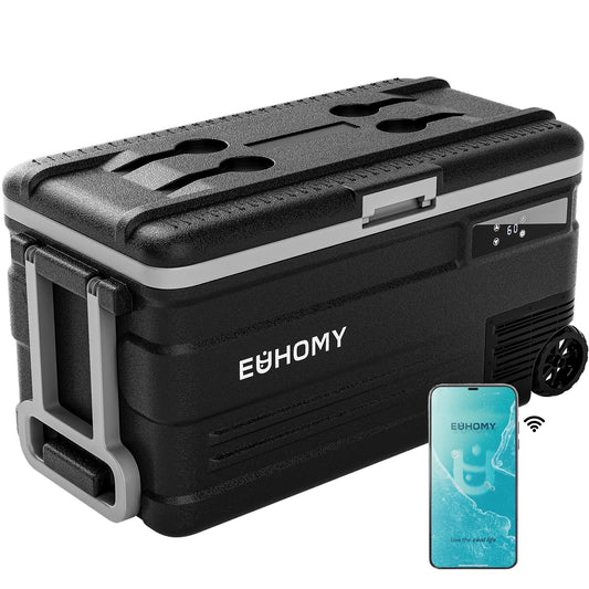 EUHOMY 12 Volt Refrigerator, 80QT(75L) 12V Fridge, Electric Cooler APP Control, Car Fridge 12/24V DC 100-240V AC, Car Refrigerator 0℉~68℉, 12 Volt Cooler for Camping, Trip, Truck, Boating, Outdoor