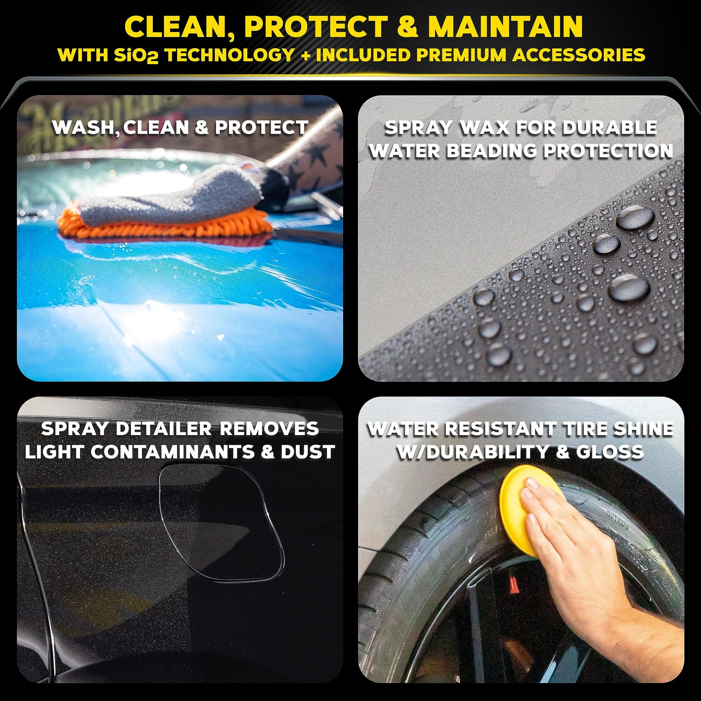 Meguiar's Hybrid Ceramic Wash & Wax Starter Kit - Car Detailing Kit with Advanced Hybrid Ceramic Chemistry for Cleaning, Maintaining, and Protecting Paint and Tires, Premium Accessories Included